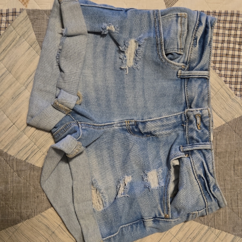 Women's Light Blue Distressed Denim Shorts
